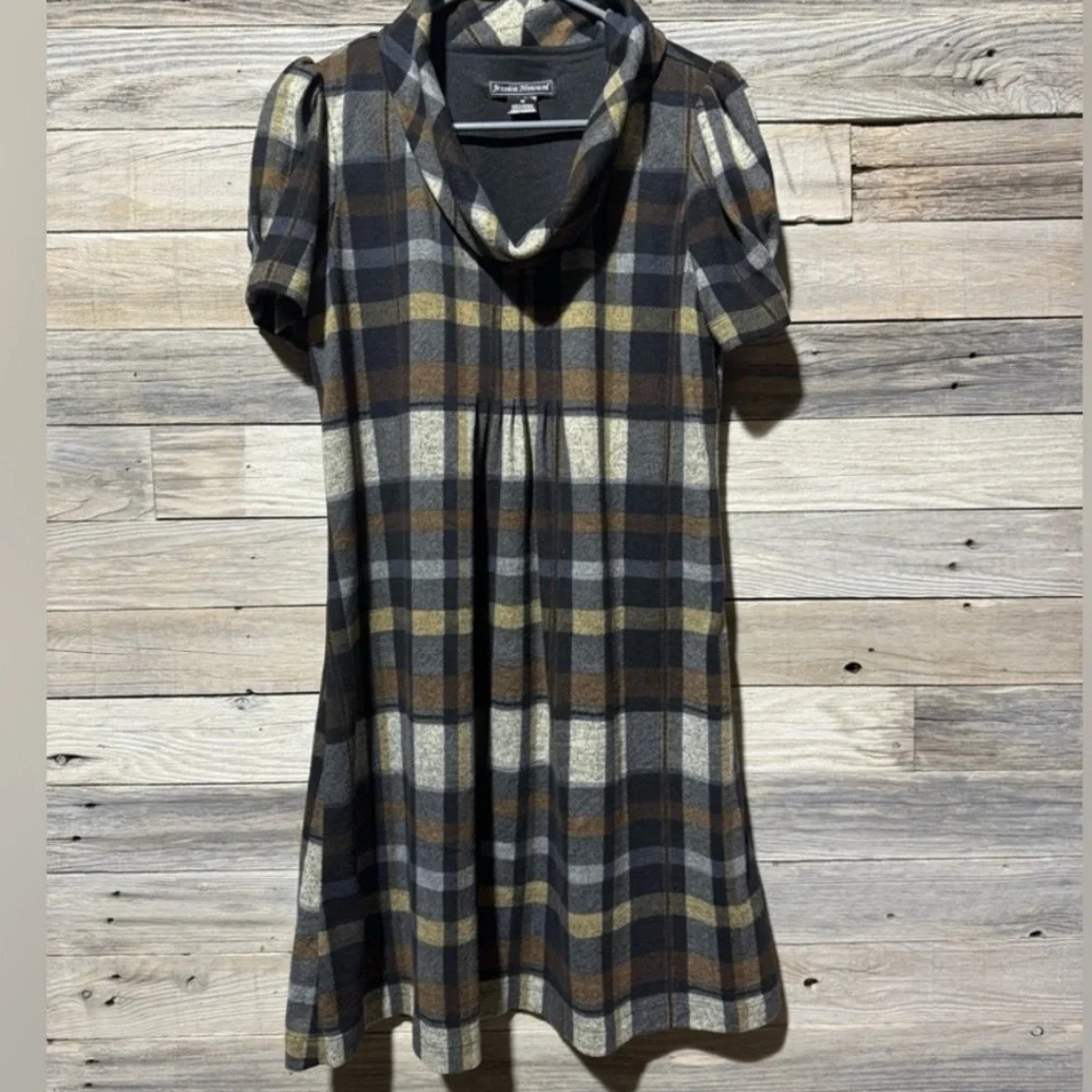 JESSICA HOWARD Plaid Cowl Neck Dress Medium Puff Short Sleeves JH Collectibles - Picture 7 of 9
